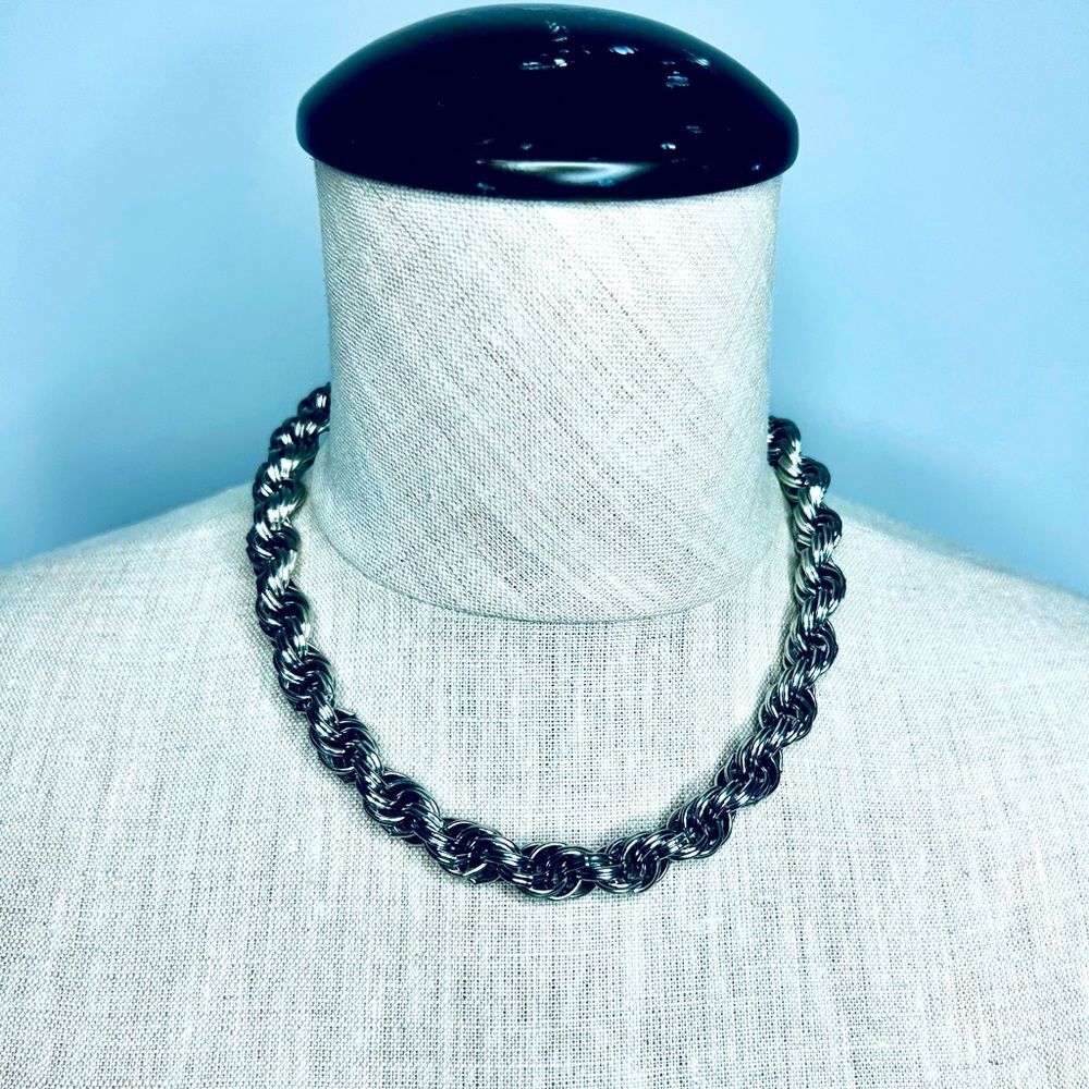 Vintage Monet Silver Tone Twisted Rope Chain